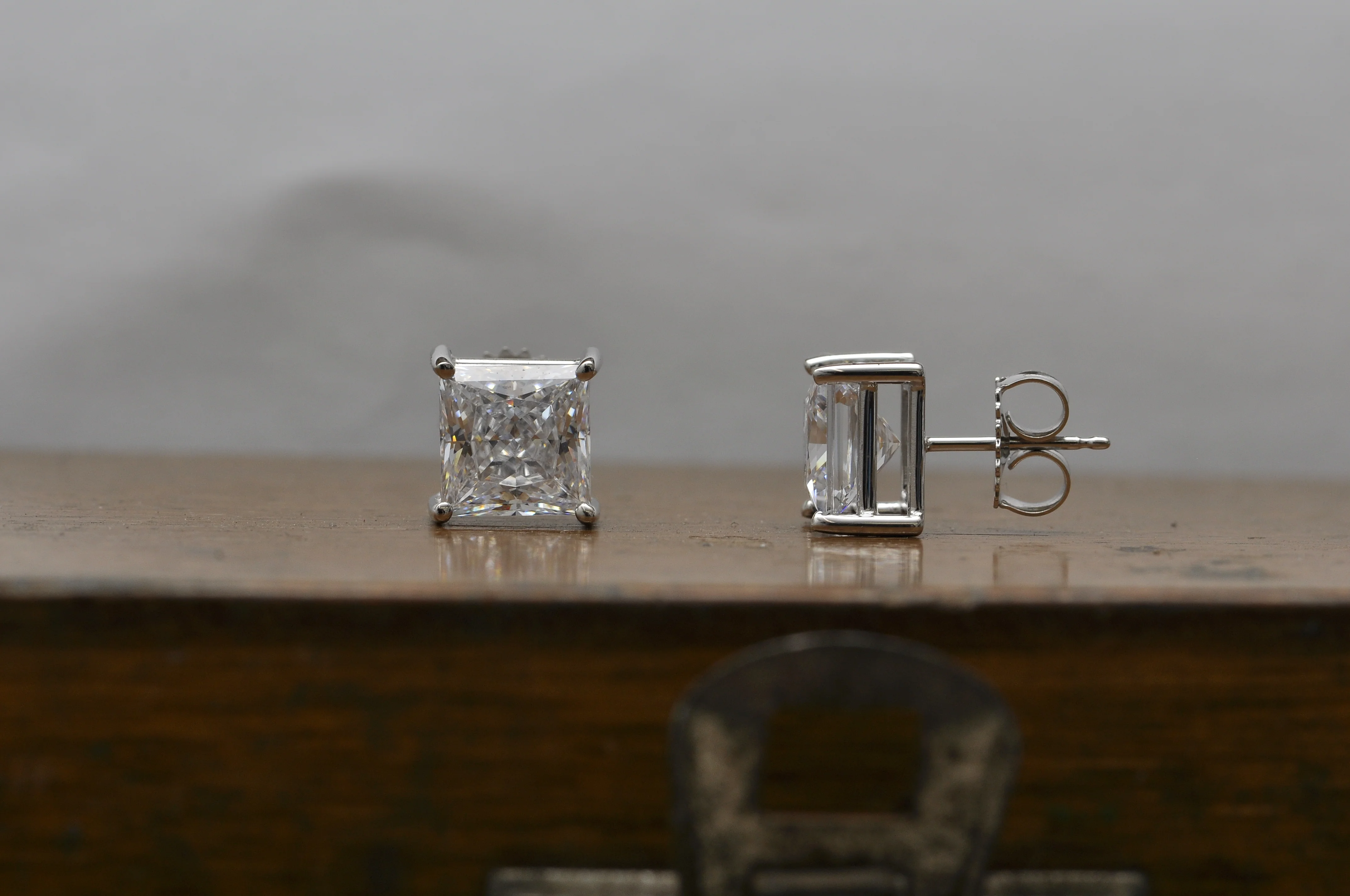 Cubic Zirconia Earrings- Customizable 4 Prong Princess CZ Stud Earring Set - Image 10