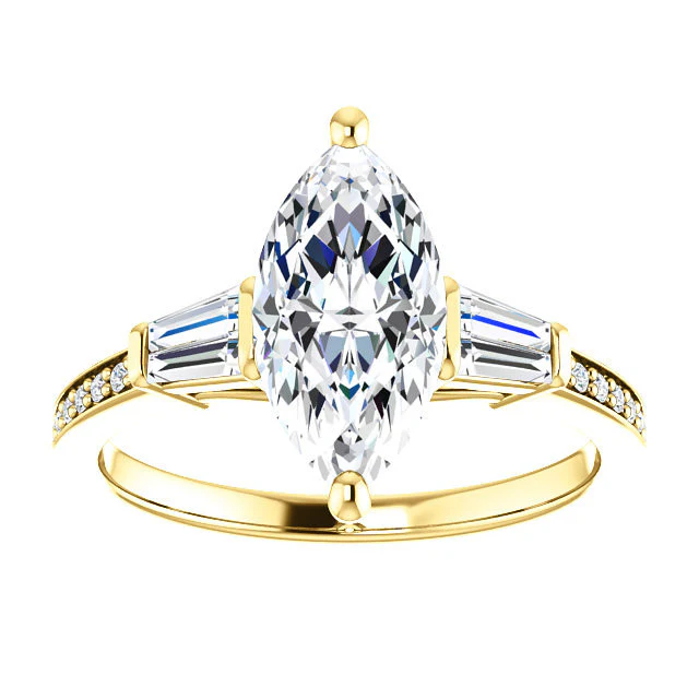 Cubic Zirconia Engagement Ring- The Elizabeth (Customizable Center with Baguette & Pave) - Image 4