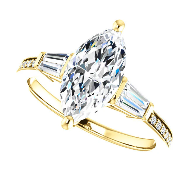 Cubic Zirconia Engagement Ring- The Elizabeth (Customizable Center with Baguette & Pave) - Image 6