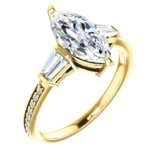 Cubic Zirconia Engagement Ring- The Elizabeth (Customizable Center with Baguette & Pave) - Image 9