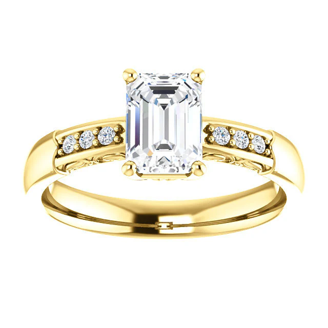 Cubic Zirconia Engagement Ring- The Gabrielle (Customizable Center featuring Round Side Stones and Filigree) - Image 4