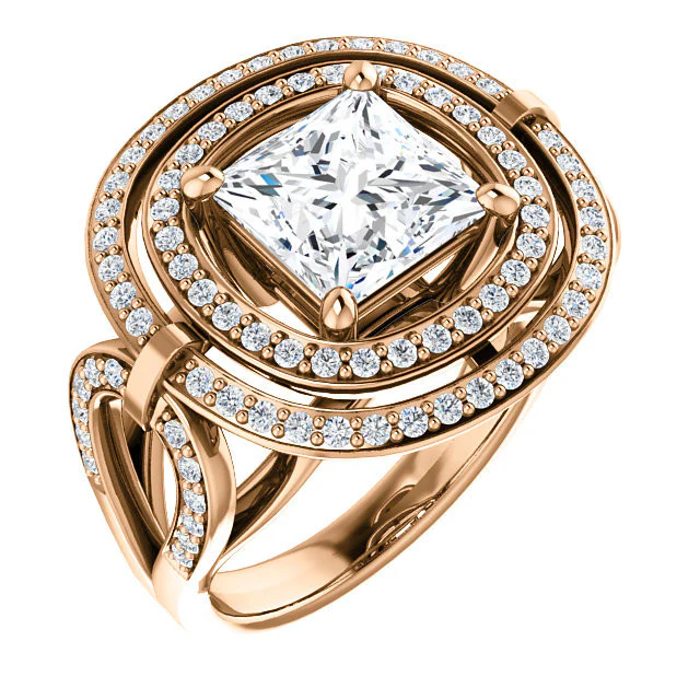 Cubic Zirconia Engagement Ring- The Heather (Customizable Setting with Split Band Double Halo) - Image 8